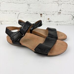 Vionic Black Leather Marsala Metallic Ankle Strap Sandals 9 WIDE